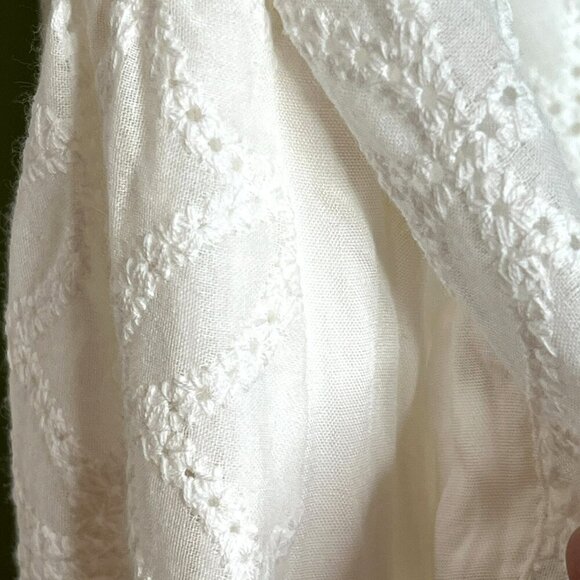 Aoxwomen Minidress sz S Eyelet Boho Cottagecore Hi Lo Hem Peasant Sleeve NWT - Picture 5 of 10